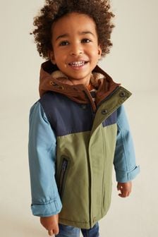 Khakigrün/Farbblockdesign - Wasserfester Mantel mit Teddyfleece-Futter (3 Monate bis 7 Jahre) (D72384) | CHF 45 - CHF 51