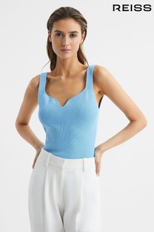 Reiss Blue Daisy Sweetheart Neck Top (D72407) | AED706