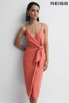 Reiss Coral Esme Linen Side Tie Midi Dress (D72419) | AED1,138