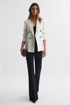 Reiss White Larsson Double Breasted Twill Blazer (D72423) | TRY 6.875
