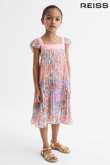 Reiss Pink Print Aster Senior Floral Printed Pleated Dress (D72430) | €115