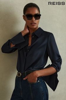 Reiss Navy Hailey Silk Shirt (D72433) | $350