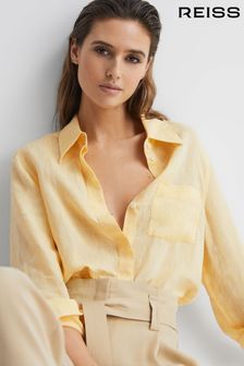 Reiss Lemon Campbell Linen Long Sleeve Shirt (D72434) | kr1,786