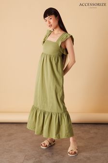 Accessorize Green Frill Shoulder Textured Midi Dress (D72474) | €27
