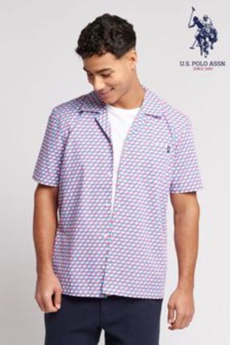 U.S. Polo Assn. Mens Pink Geometric Print Short Sleeve Shirt (D72543) | $81