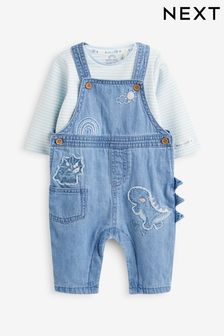 כחול  - סט של אוברול ובגד גוף מבד ג'ינס לתינוקות (0 חודשים עד גיל 2) (D72729) | ‏84 ‏₪ - ‏92 ‏₪