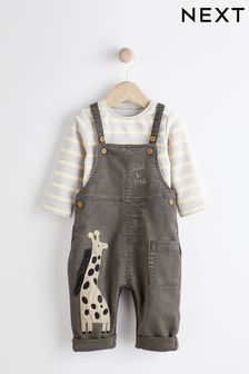 Charcoal Grey Baby Appliqué Denim Dungarees And Jersey Bodysuit Set (0mths-2yrs) (D72738) | OMR11 - OMR12