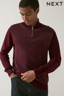 Burgundy Red Regular Premium Knitted Zip Neck Jumper (D72868) | €16