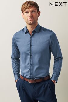 Niebieskie w jodełkę - Koszula z ozdobnym wykończeniem (D72871) | 72 zł