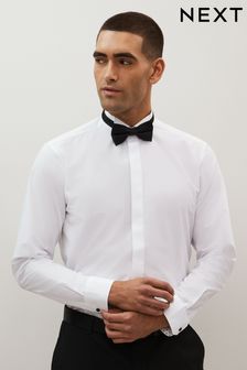 White/Black Regular Fit Single Cuff Single Cuff Occasion Shirt And Bow Tie Set (D72872) | ₪ 117