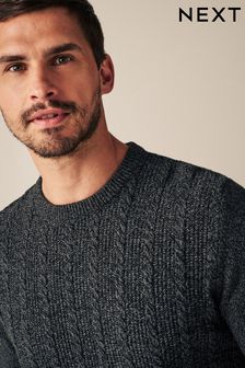V barvi oglja - Progast pulover običajnega kroja z okroglim ovratnikom (D72893) | €15