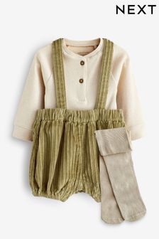 3-delni komplet elegantnih hlač z naramnicami in tkanega bodija z ovratnikom za dojenčke (0 mesecev–2 let) (D72903) | €22 - €24