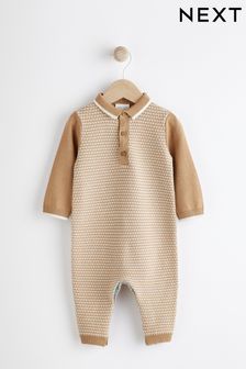 Tan Brown Knitted Baby Rompersuit (0mths-2yrs) (D72910) | 8,330 Ft - 9,370 Ft