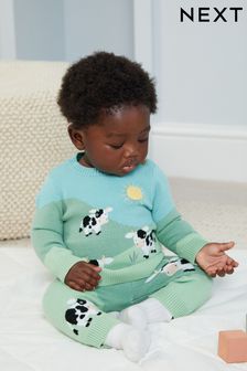 Cow Scene Knitted Baby 2 Piece Set (0mths-2yrs) (D72916) | €20 - €22