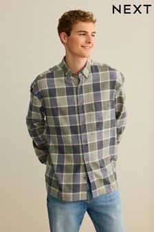 Green/Grey Relaxed Fit Check Long Sleeve Shirt (D72922) | €17