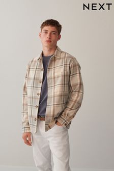 Neutral Wool Blend Check Long Sleeve Shacket (D72925) | 291 zł