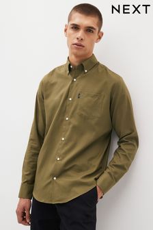 Оливково-зеленые - Обычный крой - Оксфордская рубашка из немнущейся ткани на пуговицах (D72935) | €10
