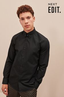 Black Pin Collar Slim Fit Single Cuff EDIT Shirt (D72938) | €14