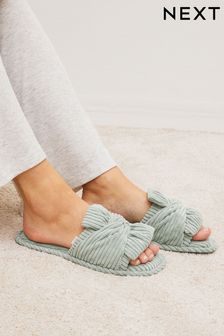 Sage Green Corduroy Bow Slider Slippers (D72962) | TRY 292