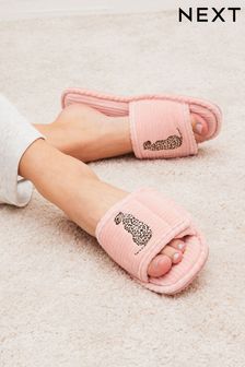 Pink Leopard Corduroy Slider Slippers (D72964) | €10