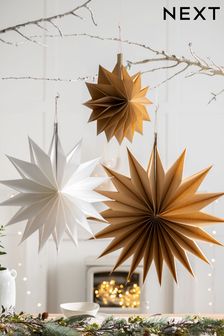 Set of 3 Natural Hanging Paper Star Christmas Decorations (D73302) | €7.50