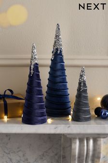 Set of 3 Navy Embellished Tree Christmas Decorations (D73320) | €18.50