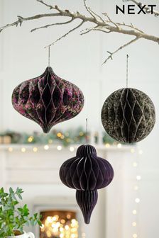 Set of 3 Purple Hanging Patterned Paper Christmas Decorations (D73358) | €6