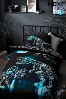 Blue Neon Dinosaur Duvet Cover and Pillowcase Set (D73414) | €18 - €25