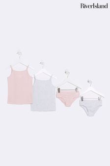 River Island Pink Girls Underwear Vests And Briefs 4 Piece Set (D73481) | €32