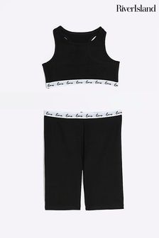 River Island Black Girls  Love Crop and Cycle Short Set (D73482) | 59 QAR