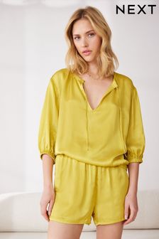 Yellow Ochre Satin Short Sleeve Pyjamas (D73532) | €15