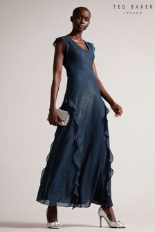 Ted Baker Blue Laurae Bias Cut Maxi Dress With Ruffle Detail (D73629) | €173