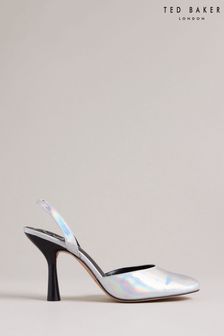 Ted Baker Silver Larria Silver Rounded Toe Holographic Sling Back Heels (D73637) | €56