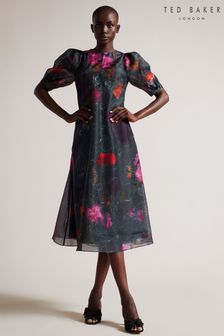 Ted Baker Mekayla Black Empire Line Midi Dress With Puff Sleeve (D73641) | €135