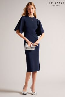 Ted Baker Lounia Blue Fluted Sleeve Knitted Bodycon Midi Dress (D73650) | 235 €