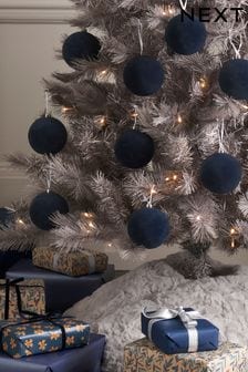 Set of 9 Navy Flocked Christmas Baubles (D73690) | €10