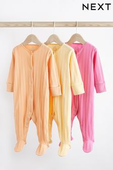 Pink/Yellow 3 Pack Baby Sleepsuits (0mths-3yrs) (D73699) | SGD 28 - SGD 32