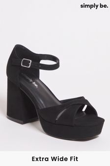 Simply Be Cross Front Platform Black Sandals In Extra Wide Fit (D73723) | 54 €