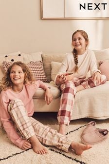 Pink/Cream Woven Check Pyjamas 2 Packs (3-16yrs) (D73803) | 129 QAR - 163 QAR