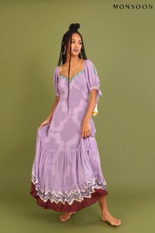 Monsoon Purple Chevron Trim Print Maxi Dress (D73804) | €121