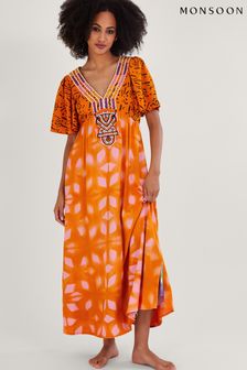 Monsoon Orange Print Kaftan Dress in LENZING™ ECOVERO™ (D73809) | 115 €