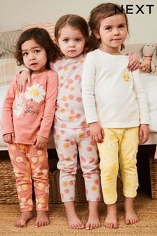 Pink/Yellow Bunny Floral Pyjamas 3 Pack (9mths-8yrs) (D73867) | KRW46,000 - KRW55,800