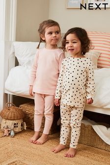 Pink/Cream Spot/Stripe Rib Pyjamas 2 Pack (9mths-12yrs) (D73870) | €17 - €25