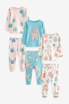 Pink/Blau/Einhornmotiv - 3er-Pack langärmelige bedruckte Pyjamas (9 Monate bis 12 Jahre) (D73873) | 44 € - 53 €