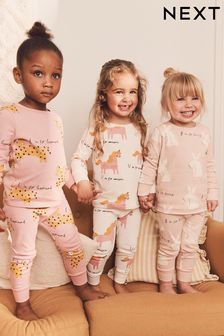 Rózsaszín/ekrü karakter - 3 csomag hosszú ujjú nyomtatott pizsama (9-8yrs) (D73874) | 13 530 Ft - 16 650 Ft