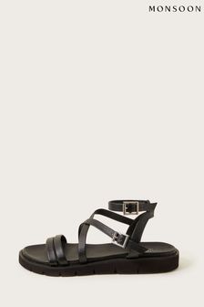 Monsoon Black Strappy Flat Leather Sandals (D73881) | 66 €