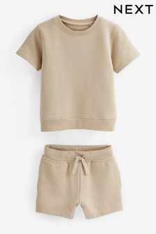 Neutral Cement Plain Sweat T-Shirt And Shorts Set (3mths-7yrs) (D74275) | TRY 276 - TRY 368