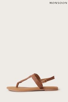 Monsoon Brown Leather Twist Toe Post Sandals (D74321) | €50
