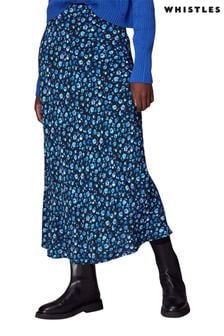 Whistles Blue Blurred Floral Bias Skirt (D74338) | DKK505