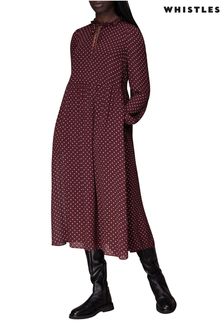 Robe midi Whistles trapèze rouge à pois (D74341) | €87